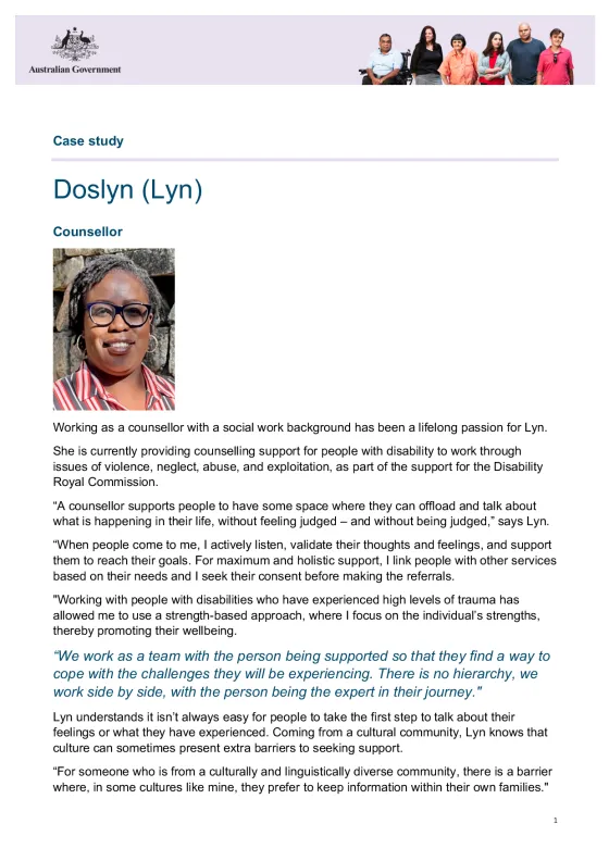Case study – Doslyn (Lyn) Counsellor cover page