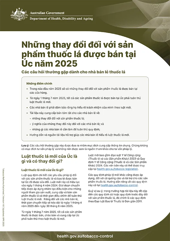Những thay đổi đối với sản phẩm thuốc lá năm 2025 - Các câu hỏi thường gặp dành cho nhà bán lẻ thuốc lá