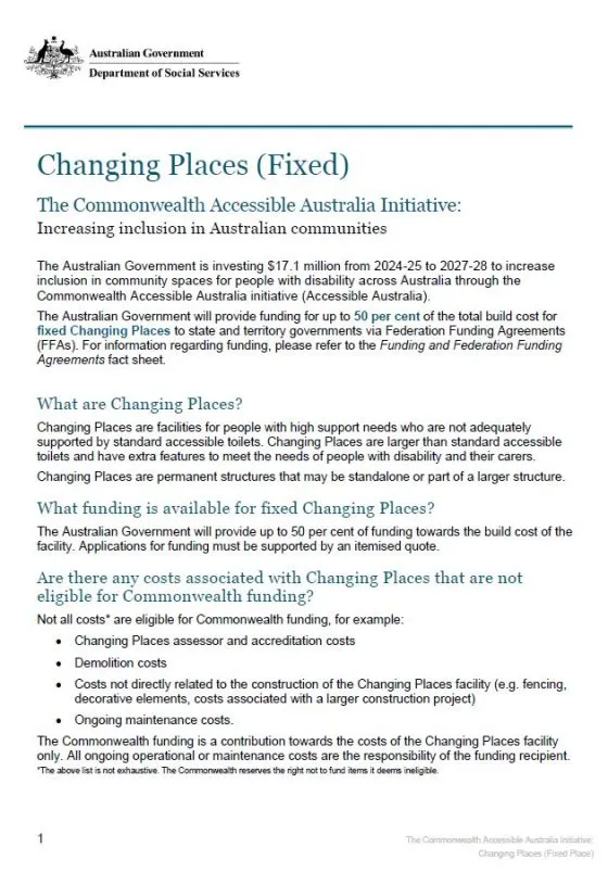 The Commonwealth Accessible Australia Initiative: Changing Places (Fixed) cover page
