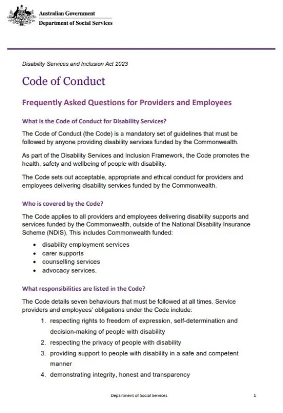 Code of Conduct Frequently Asked Questions for service providers cover page
