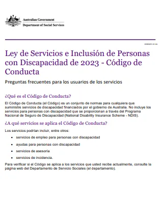 Code of Conduct FAQ Service users cover page