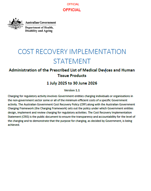 Cover page for the CRIS from the 1 July 2025 to 30 June 2026