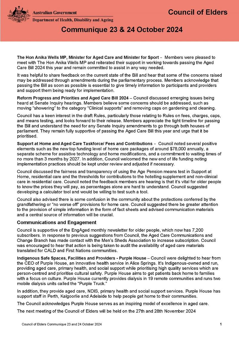 Council of Elders Communique - 23 and 24 October 2024 cover page