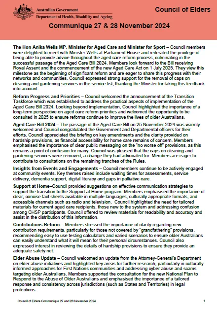 Council of Elders Communique – 27 and 28 November 2024 cover page