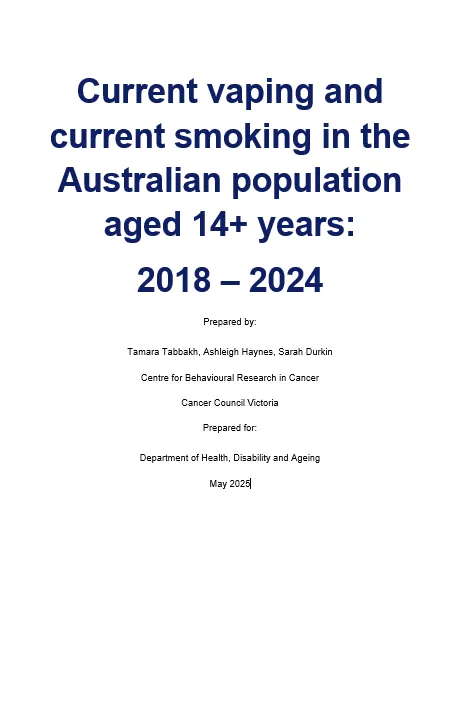 Current vaping and current smoking in the Australian population aged 14+ years cover page