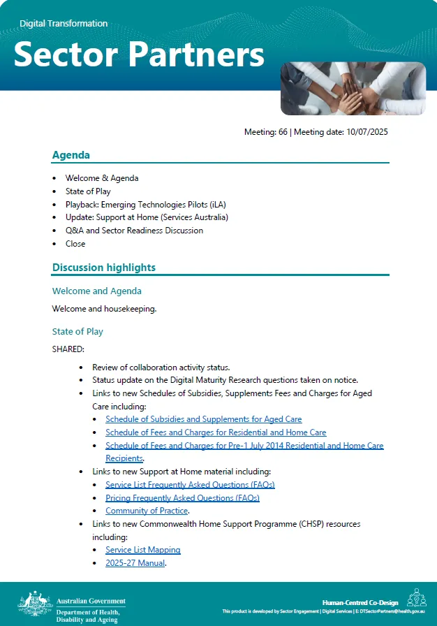 Digital Transformation Sector Partners meeting summary – 10 July 2025 cover page