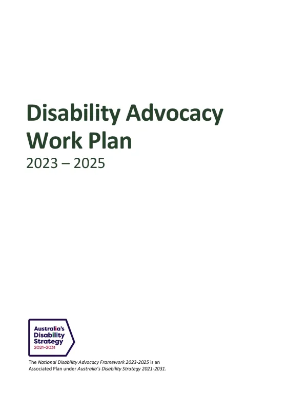 Disability Advocacy Work Plan cover page