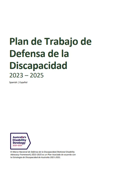 Disability Advocacy Work Plan cover page