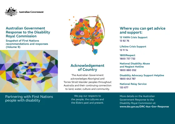 Disability Royal Commission Australian Government Response: Volume 9 – First Nations people with disability – Snapshot of First Nations recommendation cover page