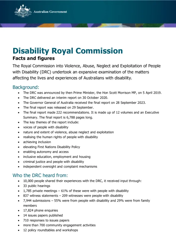 Disability Royal Commission – Facts and figures cover page