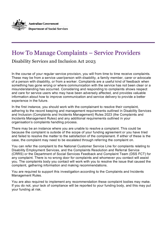 Disability Services and Inclusion Act 2023 – How to manage incidents cover page