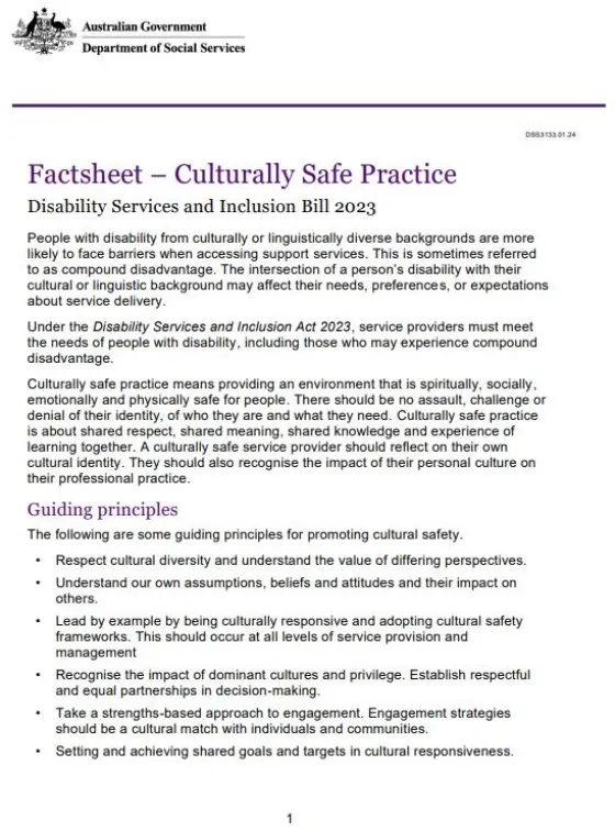 Culturally safe service provision fact sheet cover page