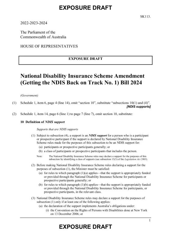 Exposure draft – National Disability Insurance Scheme Amendment (Getting the NDIS Back on Track No. 1) Bill 2024 cover page