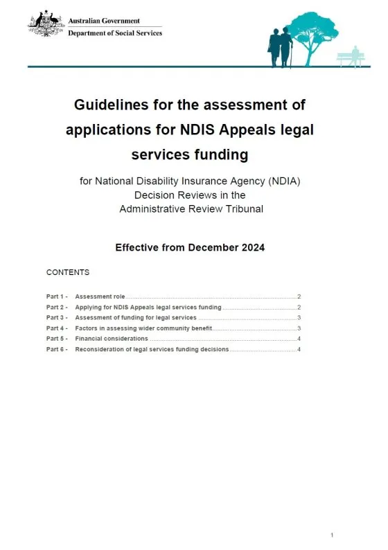 Guidelines for the assessment of application for NDIS Appeals Legal Services funding cover page