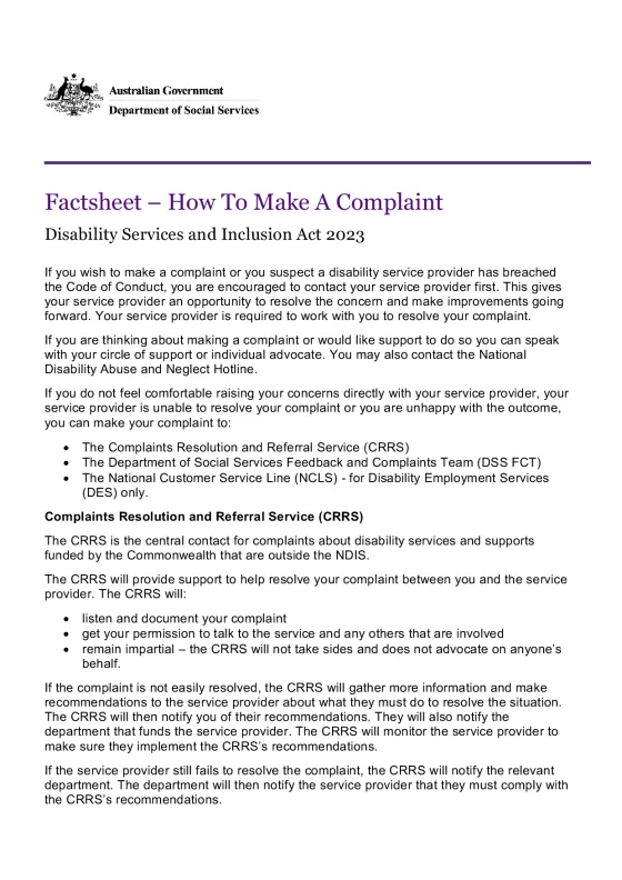 How to make a complaint fact sheet cover page