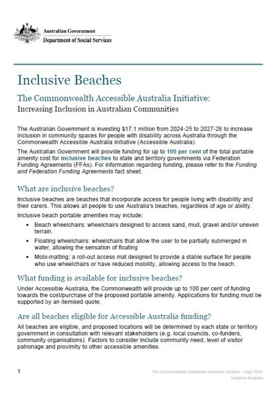 The Commonwealth Accessible Australia Initiative – Inclusive Beaches cover page