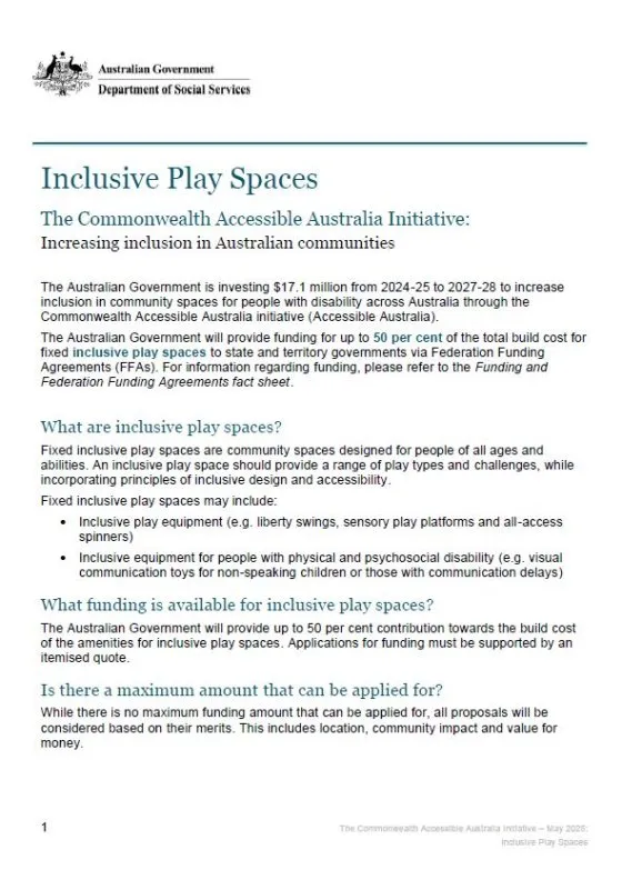 The Commonwealth Accessible Australia Initiative – Inclusive Play Spaces cover page