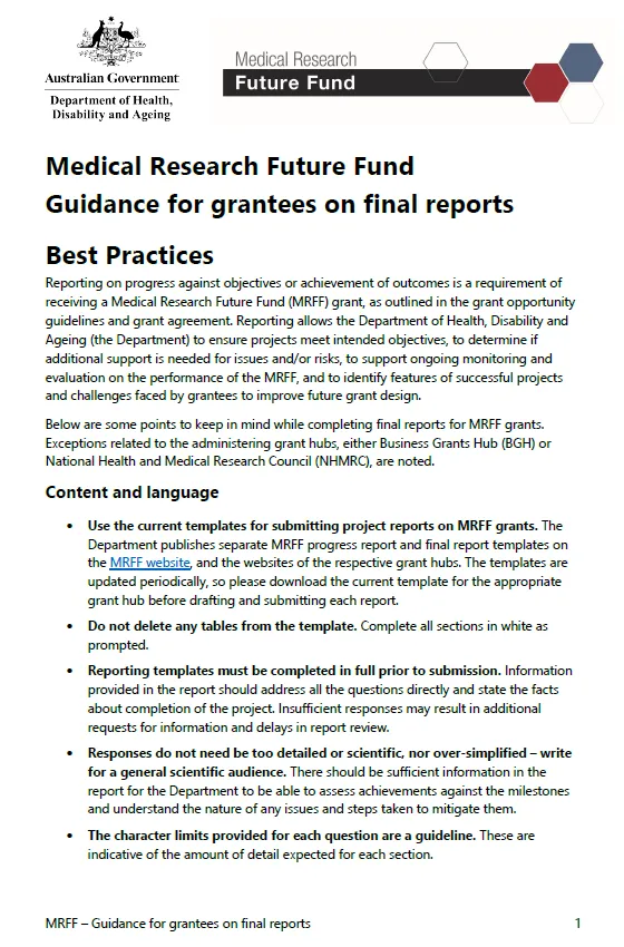 MRFF Guidance for grantees on final reports – June 2025