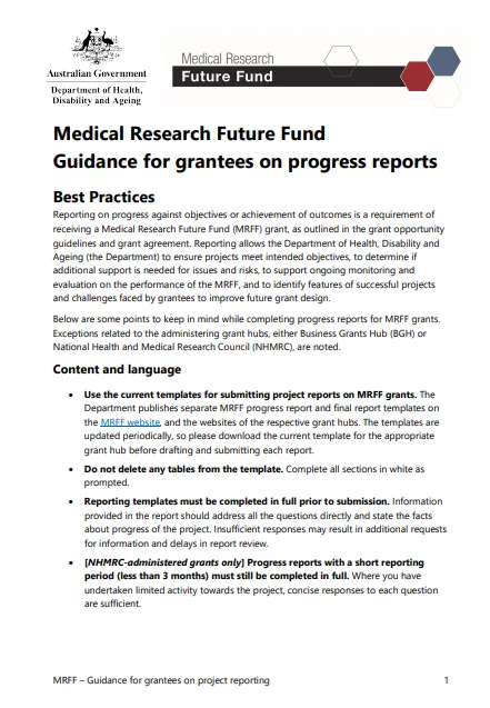 MRFF Guidance for grantees on progress reports – June 2025