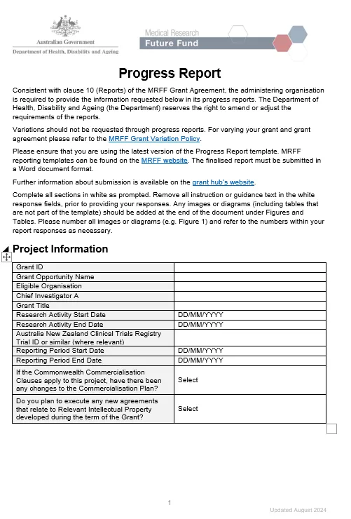 MRFF progress report template – NHMRC-administered grants cover page