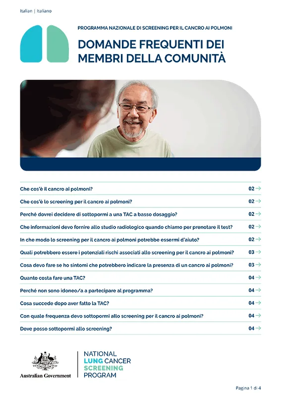 Programma nazionale di screening per il cancro ai polmoni – Domande frequenti dei membri della comunità