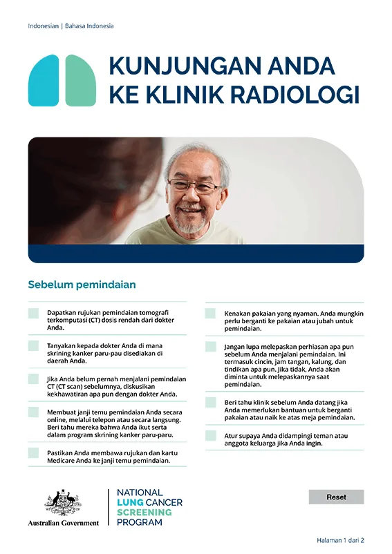 Program Skrining Kanker Paru-Paru Nasional – Kunjungan Anda ke klinik radiologi – Lembar fakta