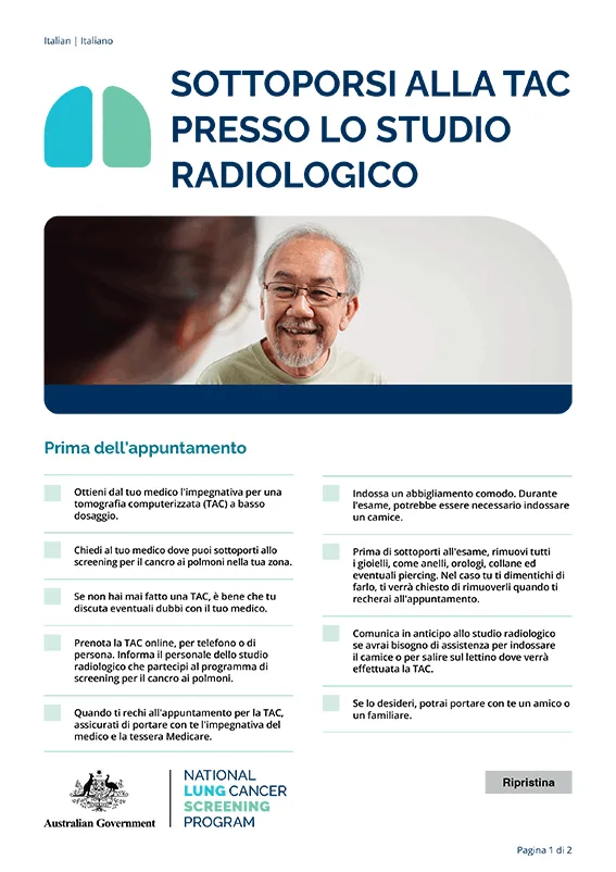 Programma nazionale di screening per il cancro ai polmoni – Sottoporsi alla TAC presso uno studio radiologico – Scheda informativa