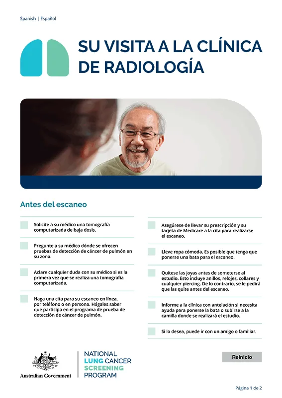 Programa Nacional de Detección de Cáncer de Pulmón: Su visita a la clínica de radiología - Hoja informativa