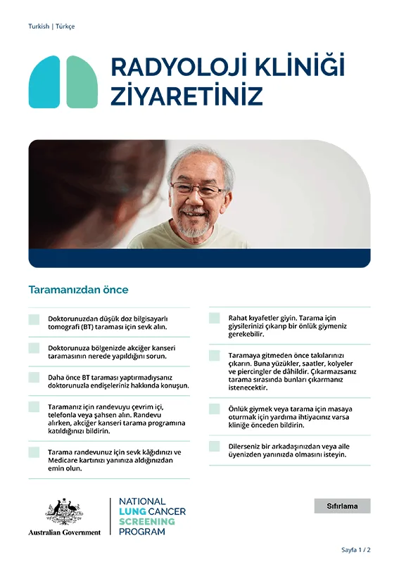 Ulusal Akciğer Kanseri Tarama Programı - Radyoloji kliniği ziyaretiniz - Bilgi formu