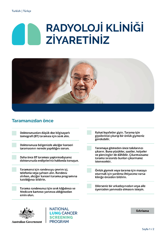 Ulusal Akciğer Kanseri Tarama Programı - Radyoloji kliniği ziyaretiniz - Bilgi formu