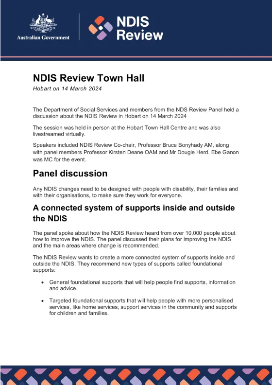 NDIS Review Town Hall – 4 March 2024 (Hobart) cover image