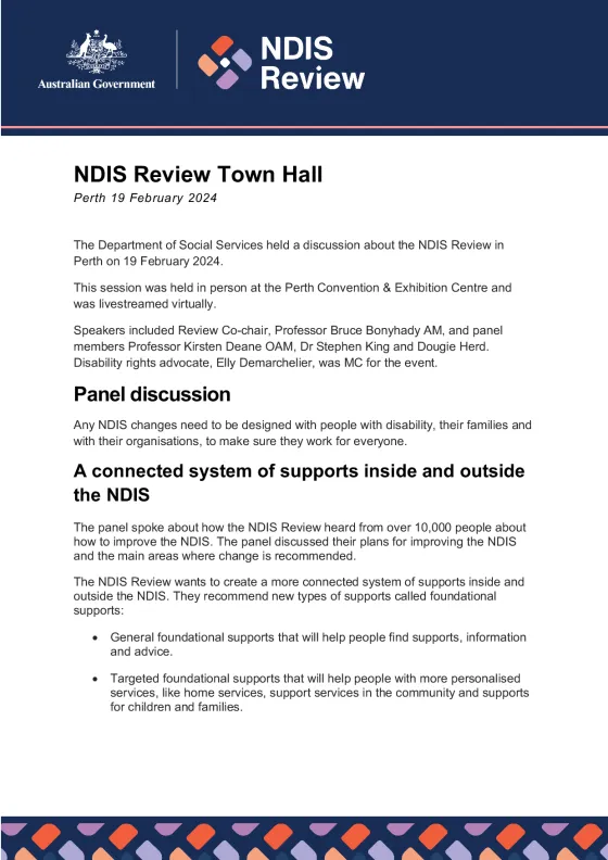NDIS Review Town Hall – 19 February 2024 (Perth) cover page