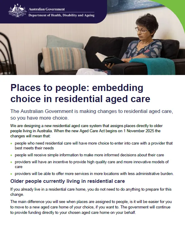 Places to people – Embedding choice in residential aged care cover image