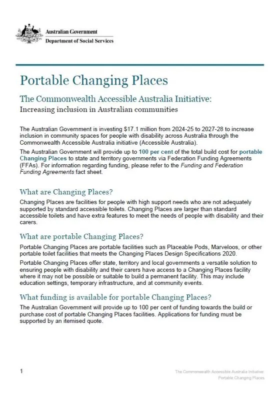 The Commonwealth Accessible Australia Initiative – Portable Changing Places cover page