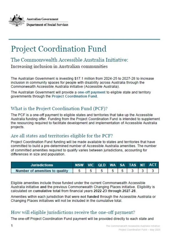 The Commonwealth Accessible Australia Initiative – Project Coordination Fund cover page