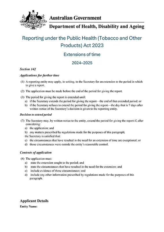 Requesting an extension for reporting: Tobacco