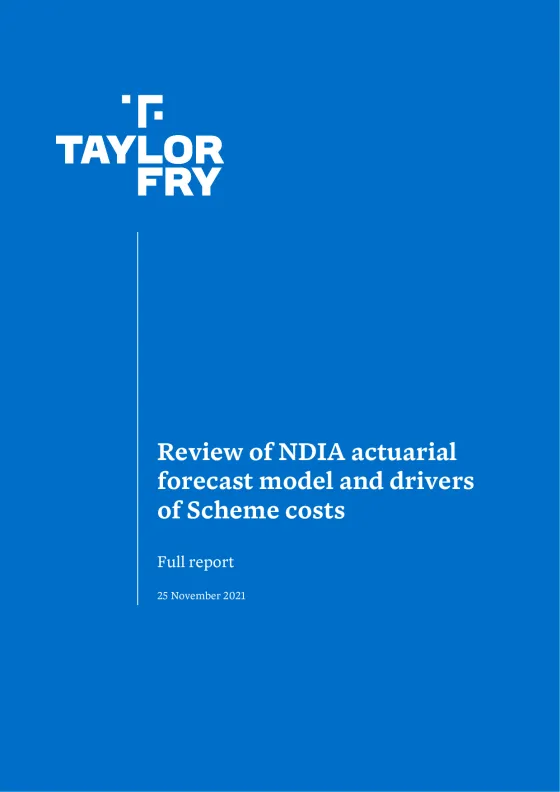 Review of NDIA actuarial forecast model and drivers of Scheme costs cover page