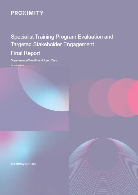 Cover page for the Specialist Training Program Evaluation and Targeted Stakeholder Engagement  Final Report