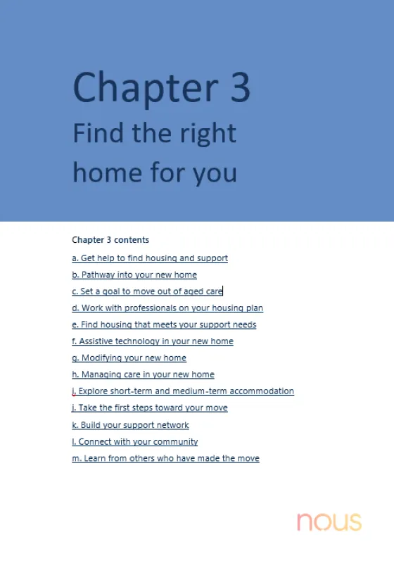 Younger people in residential aged care (YPIRAC) toolkit – Chapter 3. Find the right home for you cover page