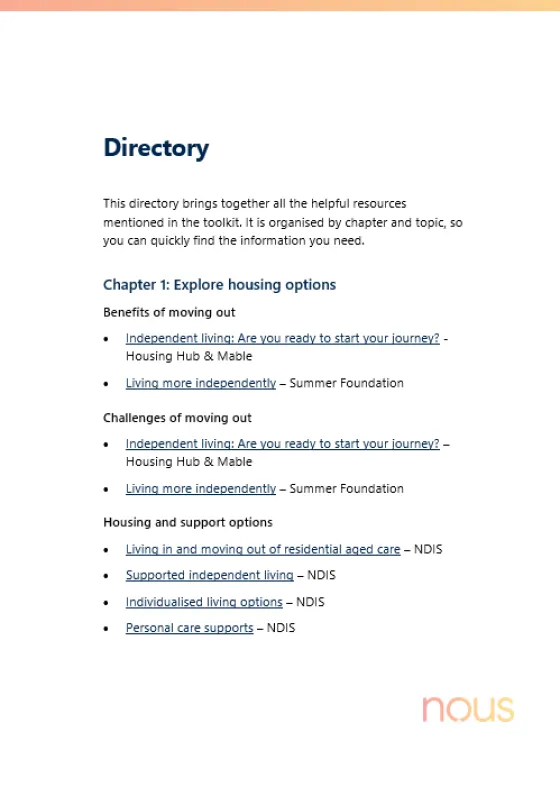 Younger people in residential aged care (YPIRAC) toolkit directory cover page