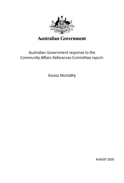 Cover page for the Australian Government response to the final report of the Inquiry into Excess Mortality