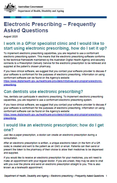 Electronic prescribing FAQs cover page