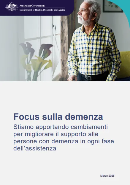 Italian cover page for the Focus on dementia booklet