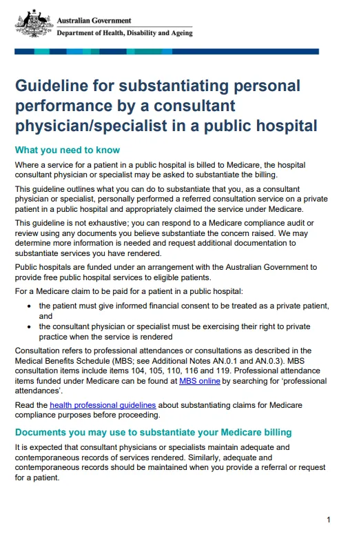 Cover page for the Guideline for substantiating preparation of a valid GP Mental Health Plan (for a medical practitioner)