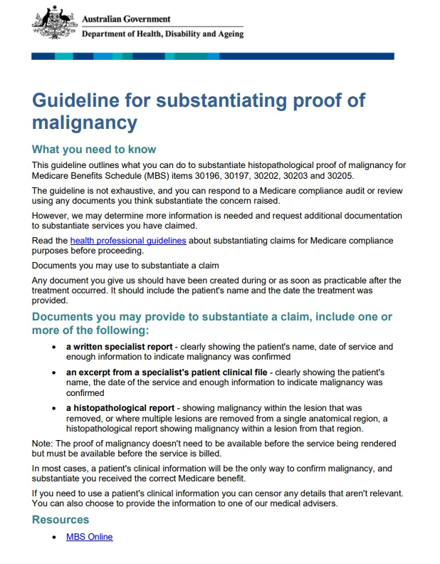 Cover page for the Guideline for substantiating proof of malignancy