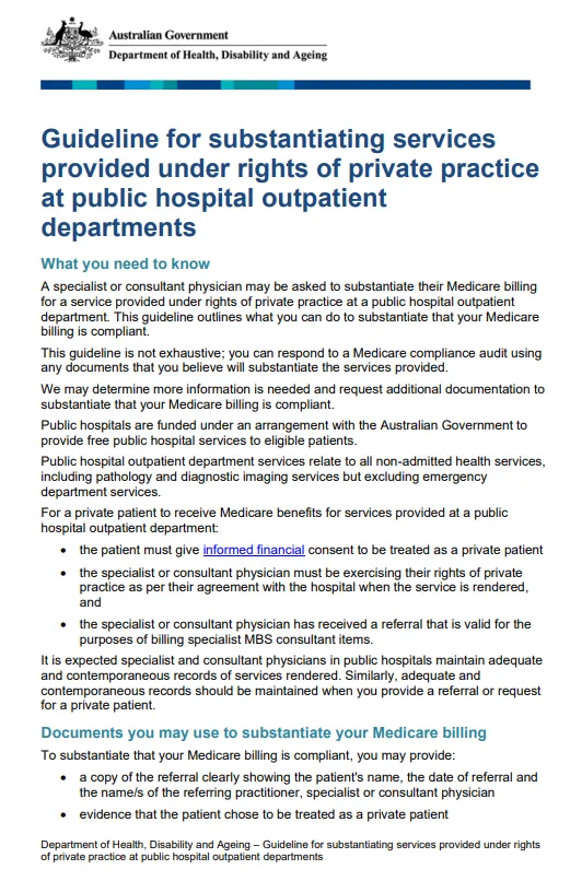 Cover page for the Guideline for substantiating services provided under rights of private practice at public hospital outpatient departments.PNG