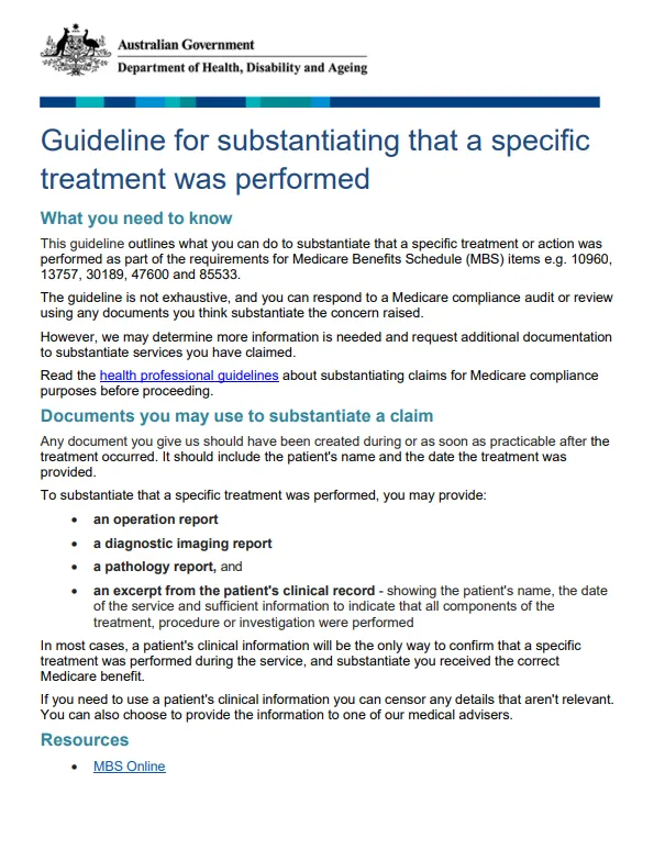 Cover page for the Guideline for substantiating that a specific treatment was performed