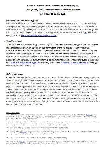 Cover page for the National Communicable Diseases Surveillance Report