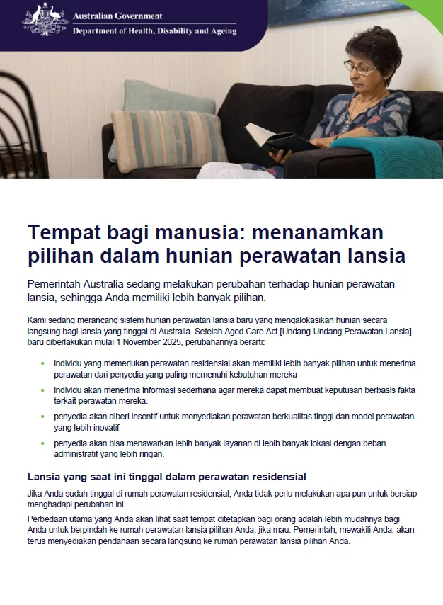 Places to people fact sheet cover page in Indonesian