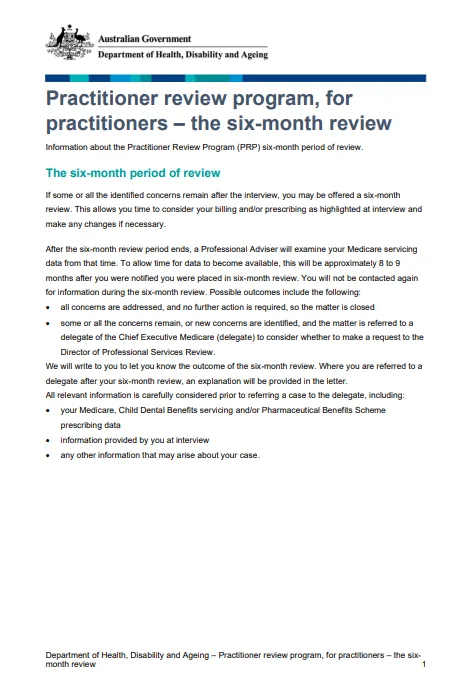 Cover page for the PRP for practitioners – The 6-month review